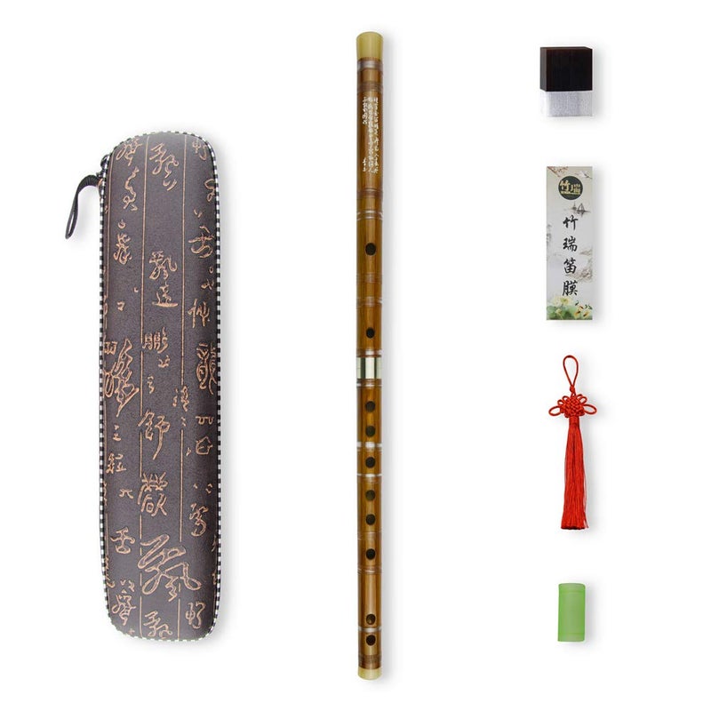 PHYSKOW D Key Dizi Bitter Bamboo Flute for Beginners with Free Membrane & Glue & Protector Set Traditional Chinese Instrumentï¼ˆKey of D/Bitter Bambooï¼‰ - Image 1